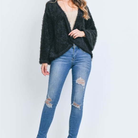 Black Faux Fur Cardigan - Picture 4 of 10